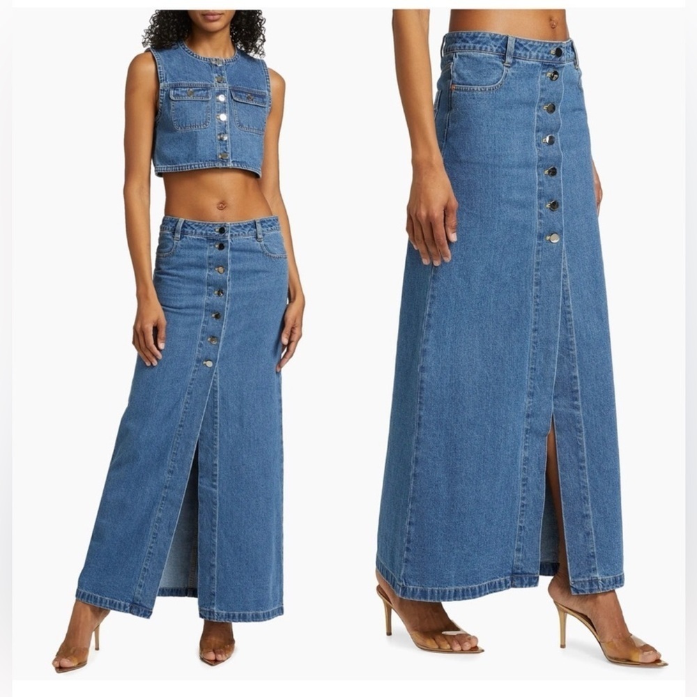 RONNY KOBO Makena Skirt Indigo Wash Denim Button Fly 100% Cotton Size Small NWT